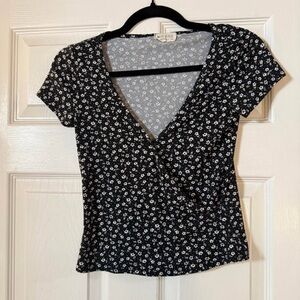 Elegant Black Floral Wrap Top